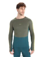 Icebreaker Men 200 ZoneKnit Merino Long Sleeve Crewe Thermal Top Z04NXR180 Clothing Loden/Green Glory