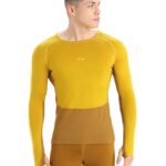 Icebreaker Men 200 ZoneKnit Merino Long Sleeve Crewe Thermal Top Z04NXR410 Clothing Silent Gold/Clove