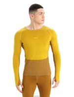 Icebreaker Men 200 ZoneKnit Merino Long Sleeve Crewe Thermal Top Z04NXR410 Clothing Silent Gold/Clove