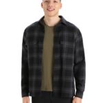 Icebreaker Men Merino Dawnder Long Sleeve Flannel Shirt Plaid Z04NXR357 Clothing Jet Heather