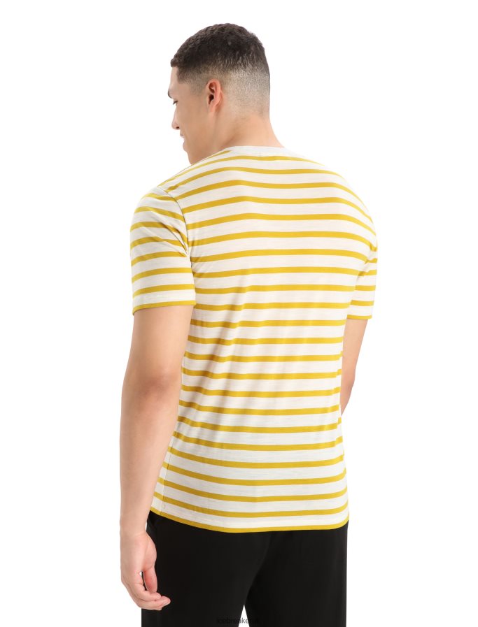 Icebreaker Men Merino Drayden Short Sleeve T-Shirt Stripe Z04NXR396 Clothing Ecru Heather/Silent Gold - Image 2