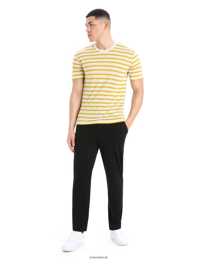 Icebreaker Men Merino Drayden Short Sleeve T-Shirt Stripe Z04NXR396 Clothing Ecru Heather/Silent Gold - Image 3