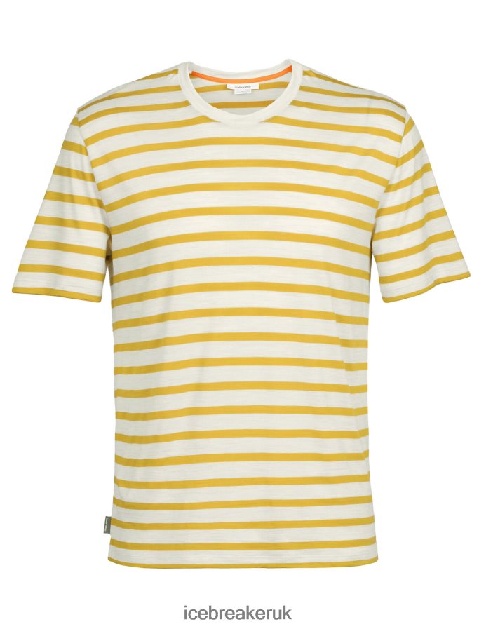 Icebreaker Men Merino Drayden Short Sleeve T-Shirt Stripe Z04NXR396 Clothing Ecru Heather/Silent Gold - Image 6