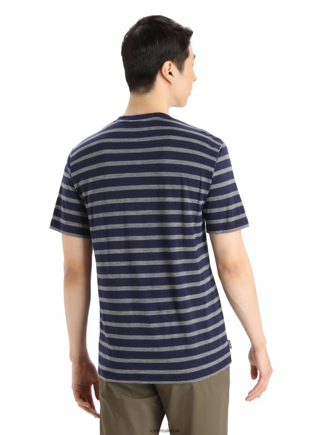 Icebreaker Men Merino Drayden Short Sleeve T-Shirt Stripe Z04NXR397 Clothing Midnight Navy/Gritstone Heather - Image 2