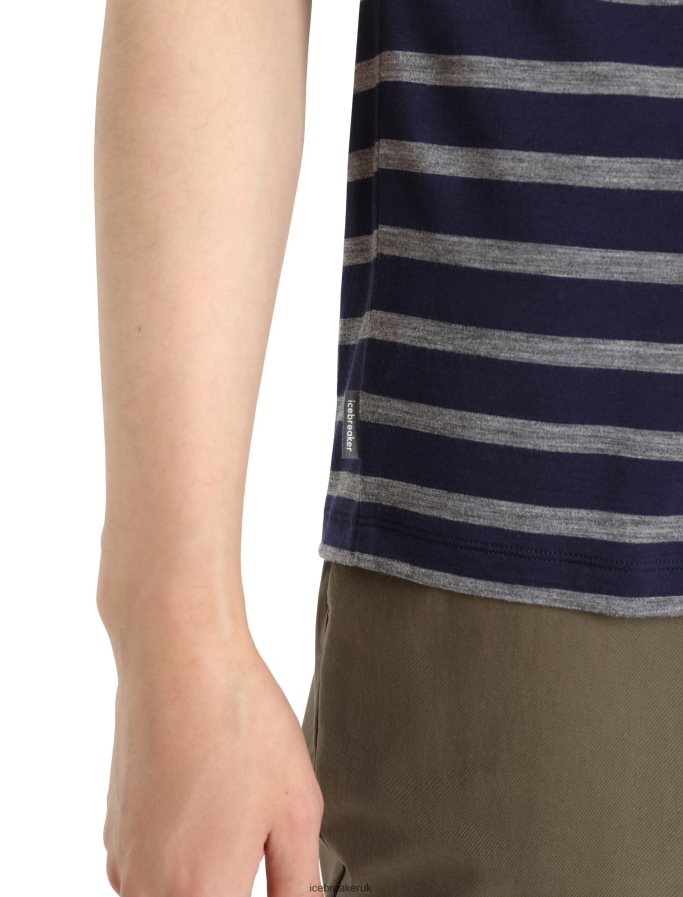 Icebreaker Men Merino Drayden Short Sleeve T-Shirt Stripe Z04NXR397 Clothing Midnight Navy/Gritstone Heather - Image 5