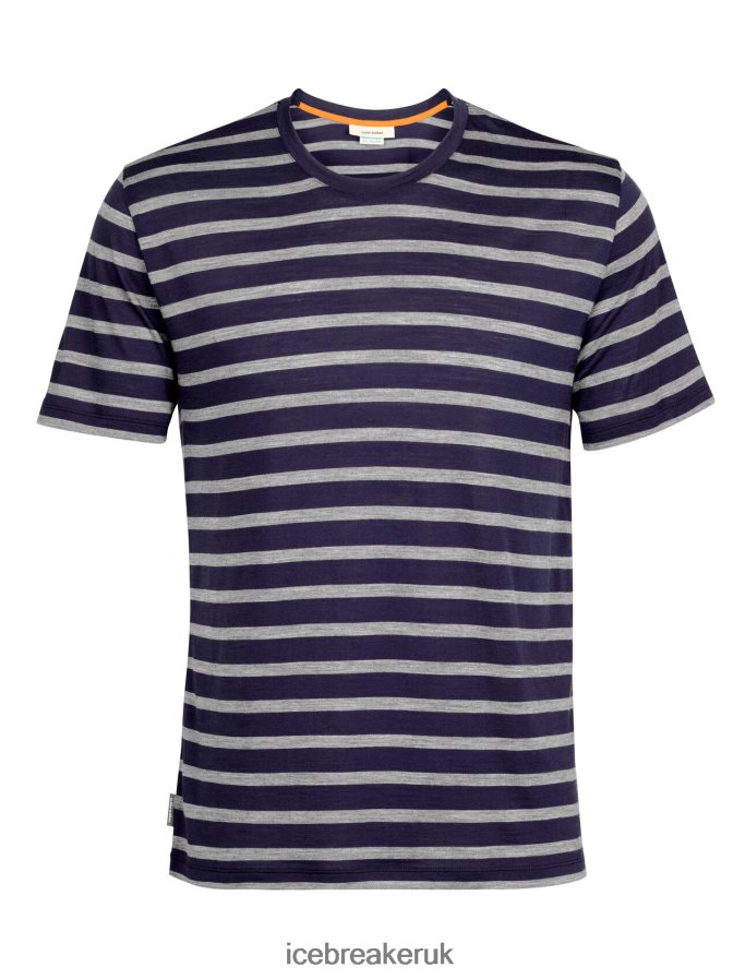 Icebreaker Men Merino Drayden Short Sleeve T-Shirt Stripe Z04NXR397 Clothing Midnight Navy/Gritstone Heather - Image 6