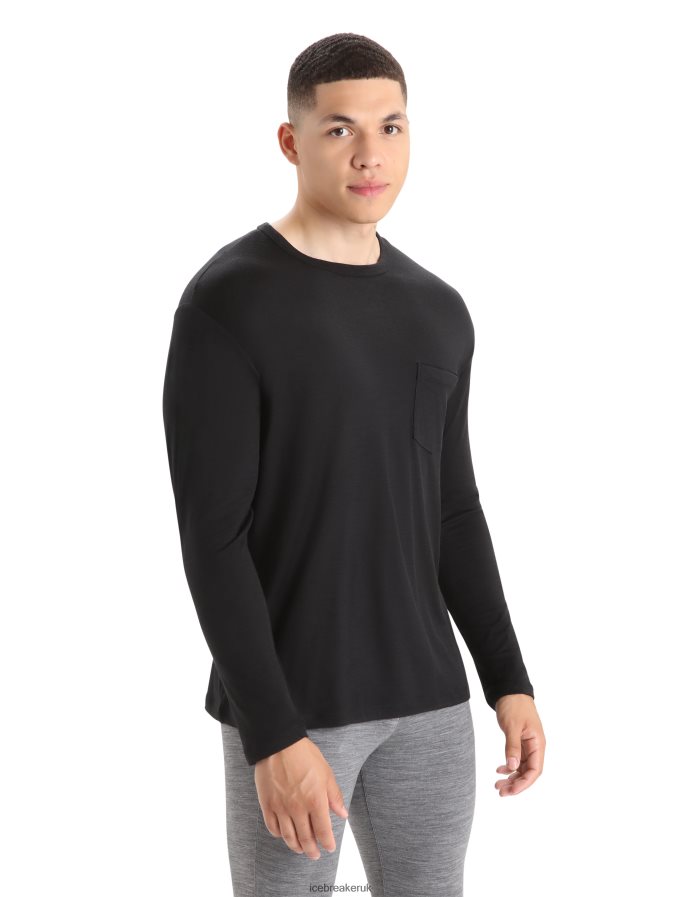 Icebreaker Men Merino Granary Long Sleeve Pocket T-Shirt Z04NXR198 Clothing Black - Image 1