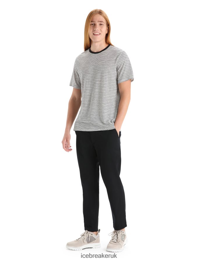 Icebreaker Men Merino Linen Short Sleeve T-Shirt Stripe Z04NXR69 Clothing Snow/Black - Image 3
