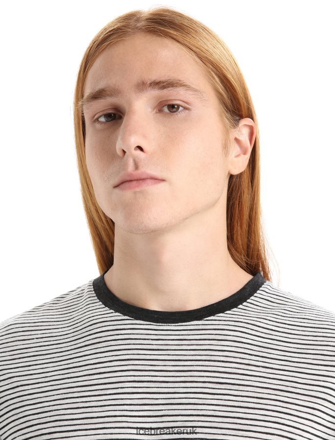 Icebreaker Men Merino Linen Short Sleeve T-Shirt Stripe Z04NXR69 Clothing Snow/Black - Image 4