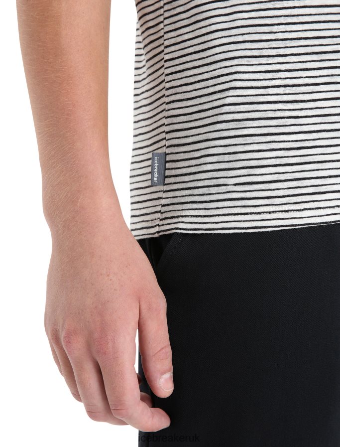 Icebreaker Men Merino Linen Short Sleeve T-Shirt Stripe Z04NXR69 Clothing Snow/Black - Image 5
