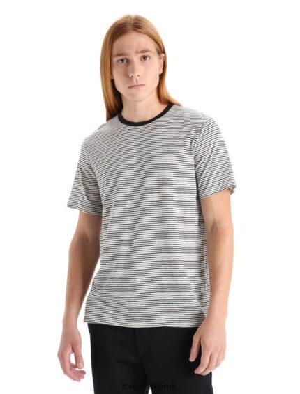 Icebreaker Men Merino Linen Short Sleeve T-Shirt Stripe Z04NXR69 Clothing Snow/Black