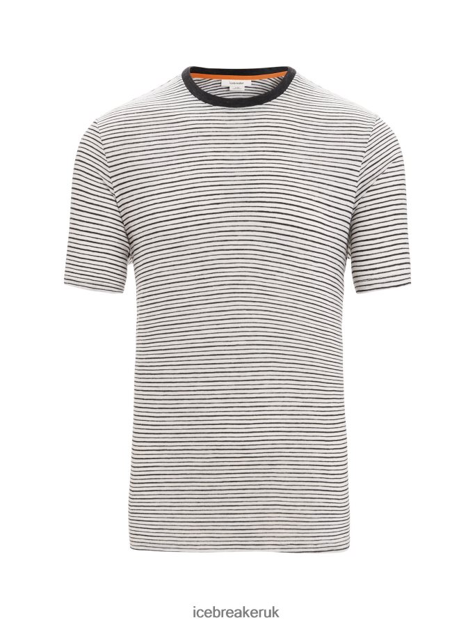 Icebreaker Men Merino Linen Short Sleeve T-Shirt Stripe Z04NXR69 Clothing Snow/Black - Image 6
