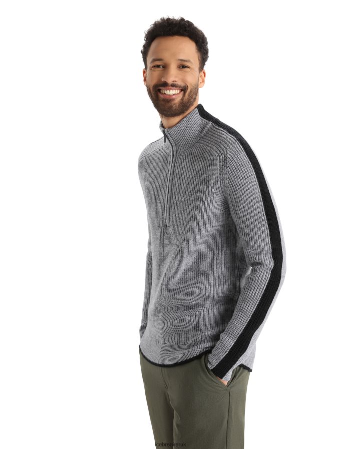 Icebreaker Men Merino Lodge Long Sleeve Half Zip Sweater Z04NXR233 Clothing Gritstone Heather/Black - Image 1