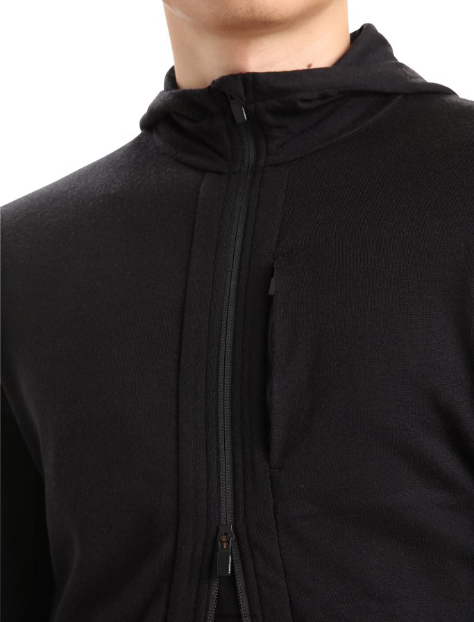 Icebreaker Men Merino Quantum III Long Sleeve Zip Hoodie Z04NXR201 Clothing Black - Image 5