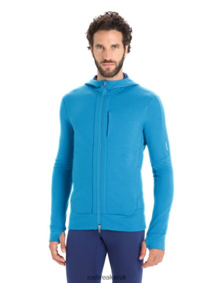 Icebreaker Men Merino Quantum III Long Sleeve Zip Hoodie Z04NXR204 Clothing Geo Blue/Royal Navy