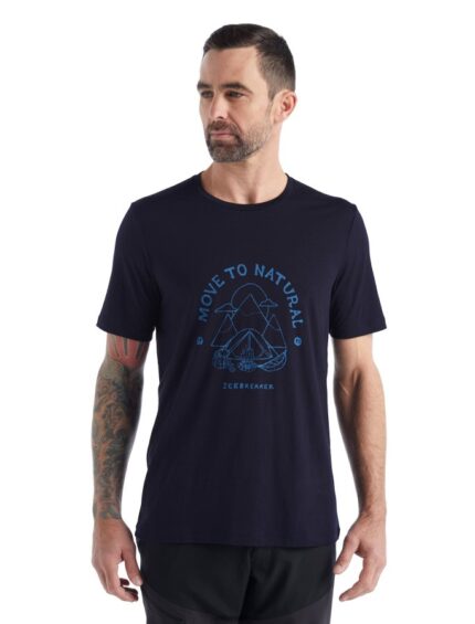 Icebreaker Men Merino Tech Lite II Short Sleeve T-Shirt Canopy Camper Z04NXR489 Clothing Midnight Navy