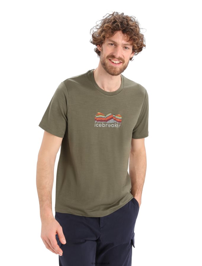 Icebreaker Men Merino Tech Lite II Short Sleeve T-Shirt Mountain Geology Z04NXR384 Clothing Loden - Image 1