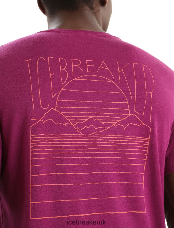 Icebreaker Men Merino Tech Lite II Short Sleeve T-Shirt Mountain Sunset Z04NXR82 Clothing Go Berry - Image 5