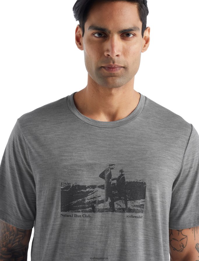 Icebreaker Men Merino Tech Lite II Short Sleeve T-Shirt Natural Run Club Z04NXR477 Clothing Metro Heather - Image 4