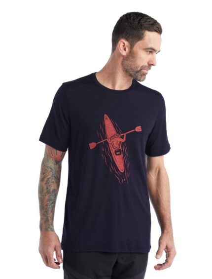Icebreaker Men Merino Tech Lite II Short Sleeve T-Shirt Paddle Lines Z04NXR476 Clothing Midnight Navy