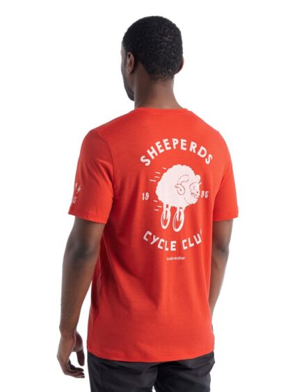 Icebreaker Men Merino Tech Lite II Short Sleeve T-Shirt Sheeperds Cycle Club Z04NXR480 Clothing Lava