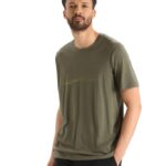 Icebreaker Men Merino Tech Lite II Short Sleeve T-Shirt Ski Stripes Z04NXR347 Clothing Loden