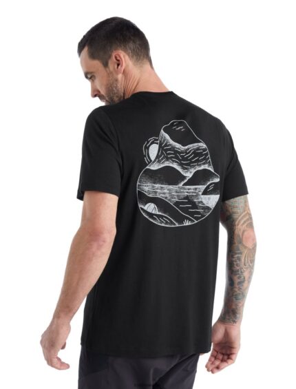 Icebreaker Men Merino Tech Lite II Short Sleeve T-Shirt Sunrise Ridge Z04NXR482 Clothing Black
