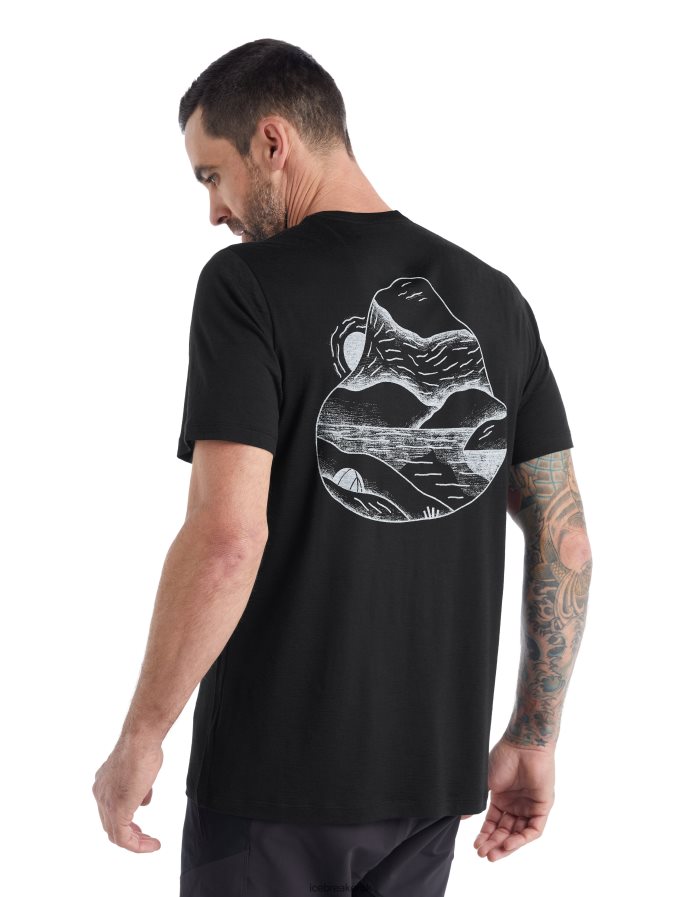 Icebreaker Men Merino Tech Lite II Short Sleeve T-Shirt Sunrise Ridge Z04NXR482 Clothing Black - Image 1