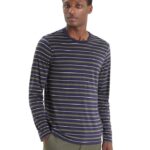 Icebreaker Men Merino Wave Long Sleeve Stripe T-Shirt Z04NXR197 Clothing Midnight Navy/Loden