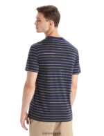 Icebreaker Men Merino Wave Short Sleeve Stripe T-Shirt Z04NXR21 Clothing Midnight Navy/Loden - Image 2