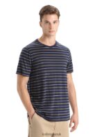 Icebreaker Men Merino Wave Short Sleeve Stripe T-Shirt Z04NXR21 Clothing Midnight Navy/Loden