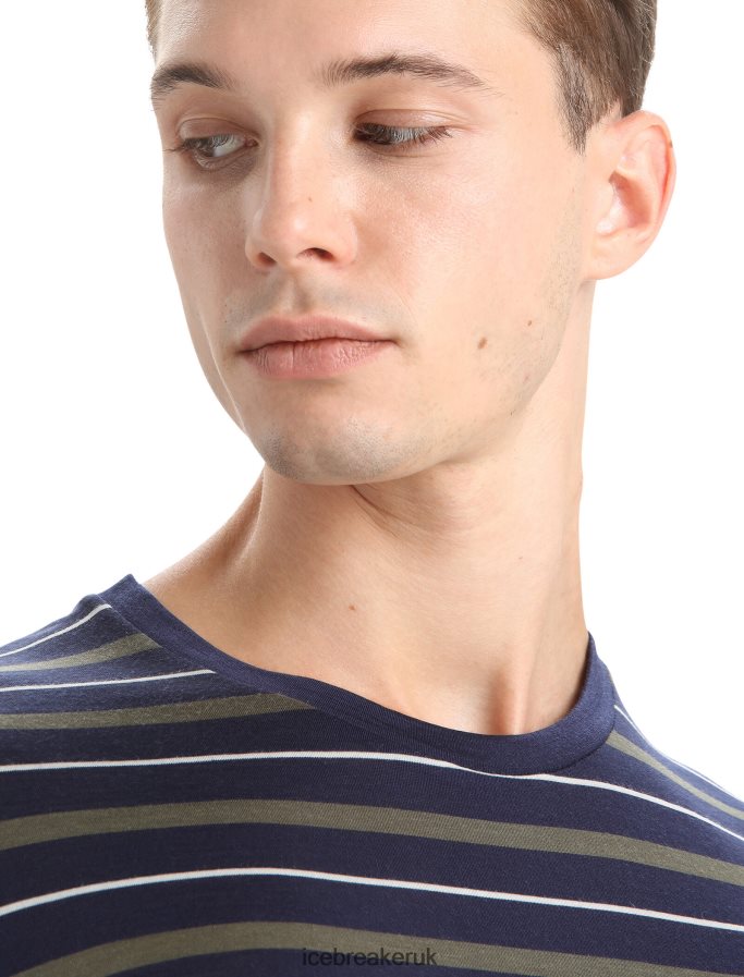 Icebreaker Men Merino Wave Short Sleeve Stripe T-Shirt Z04NXR21 Clothing Midnight Navy/Loden - Image 4