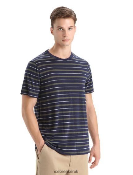 Icebreaker Men Merino Wave Short Sleeve Stripe T-Shirt Z04NXR21 Clothing Midnight Navy/Loden