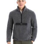 Icebreaker Men RealFleece Merino High Pile Long Sleeve Half Zip Jacket Z04NXR232 Clothing Gritstone Heather/Black