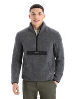 Icebreaker Men RealFleece Merino High Pile Long Sleeve Half Zip Jacket Z04NXR232 Clothing Gritstone Heather/Black