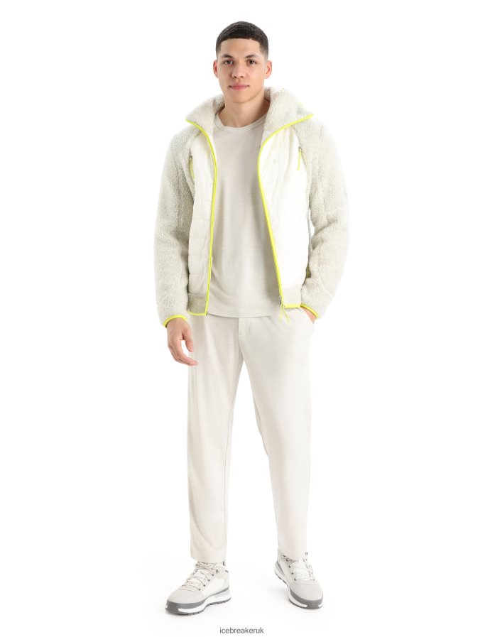 Icebreaker Men RealFleece Merino High Pile Long Sleeve Zip Hood Z04NXR415 Clothing Ecru Heather/Snow - Image 3