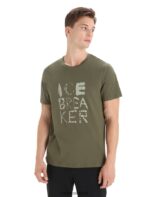 Icebreaker Men Tencel Cotton Short Sleeve T-Shirt Natural Logo Z04NXR89 Clothing Loden