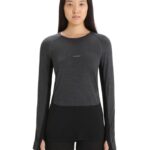 Icebreaker Women 125 ZoneKnit Merino Long Sleeve Crewe Thermal Top Z04NXR590 Clothing Jet Heather/Black