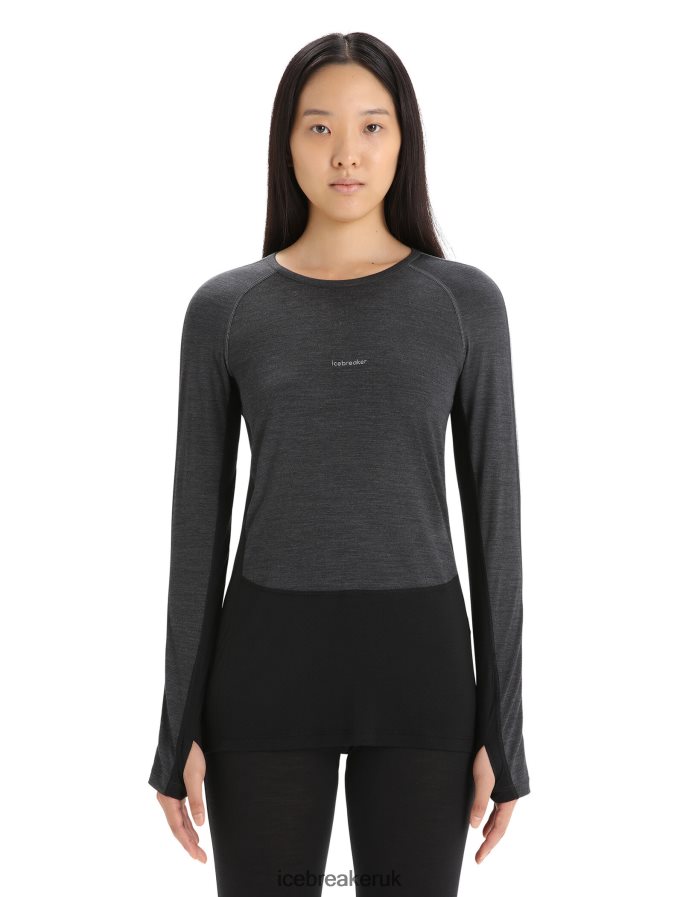 Icebreaker Women 125 ZoneKnit Merino Long Sleeve Crewe Thermal Top Z04NXR590 Clothing Jet Heather/Black - Image 1