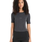 Icebreaker Women 125 ZoneKnit Merino Short Sleeve Crewe Thermal Top Z04NXR588 Clothing Jet Heather/Black