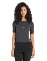 Icebreaker Women 125 ZoneKnit Merino Short Sleeve Crewe Thermal Top Z04NXR588 Clothing Jet Heather/Black