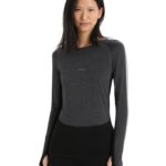 Icebreaker Women 200 ZoneKnit Merino Long Sleeve Crewe Thermal Top Z04NXR580 Clothing Jet Heather/Black