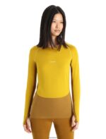 Icebreaker Women 200 ZoneKnit Merino Long Sleeve Crewe Thermal Top Z04NXR877 Clothing Silent Gold/Clove