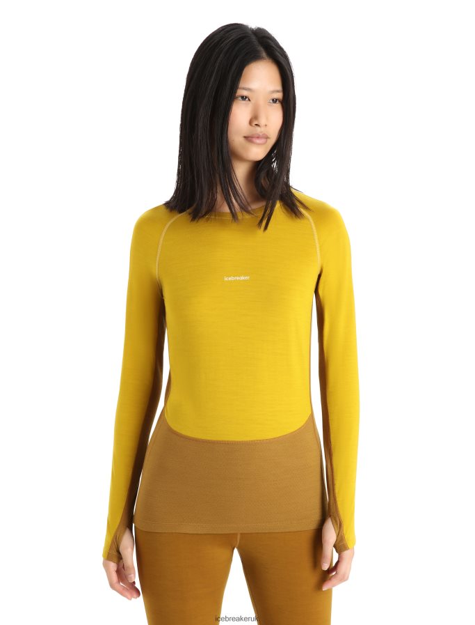 Icebreaker Women 200 ZoneKnit Merino Long Sleeve Crewe Thermal Top Z04NXR877 Clothing Silent Gold/Clove - Image 1