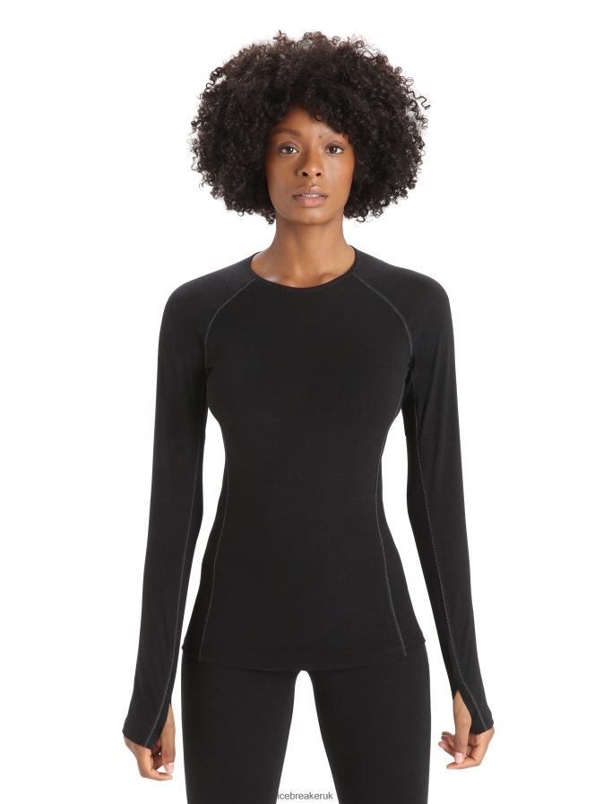 Icebreaker Women BodyfitZone Merino 150 Zone Long Sleeve Crewe Thermal Top Z04NXR794 Clothing Black - Image 1