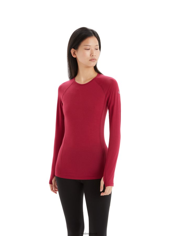 Icebreaker Women BodyfitZone Merino 150 Zone Long Sleeve Crewe Thermal Top Z04NXR795 Clothing Cherry - Image 1
