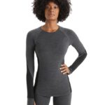Icebreaker Women BodyfitZone Merino 260 Zone Long Sleeve Crewe Thermal Top Z04NXR870 Clothing Jet Heather/Black