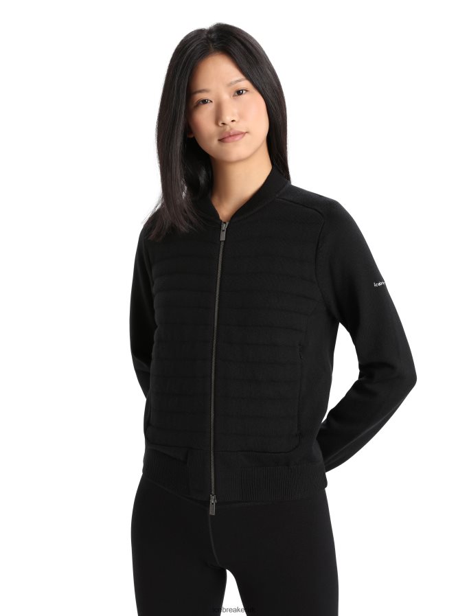 Icebreaker Women City Label ZoneKnit Merino Insulated Knit Bomber Z04NXR683 Clothing Black - Image 1