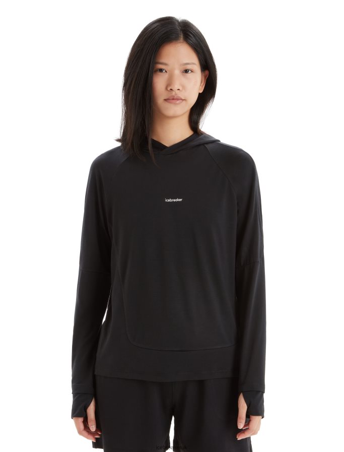 Icebreaker Women Cool-Lite Merino Long Sleeve Hoodie Z04NXR696 Clothing Black - Image 1