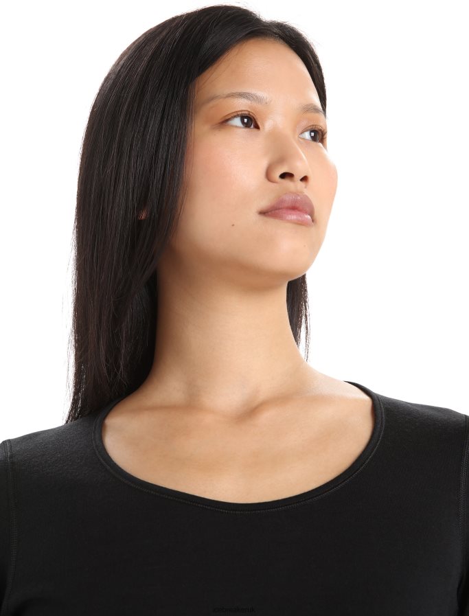 Icebreaker Women Merino 200 Oasis Long Sleeve Scoop Neck Thermal Top Z04NXR852 Clothing Black - Image 4